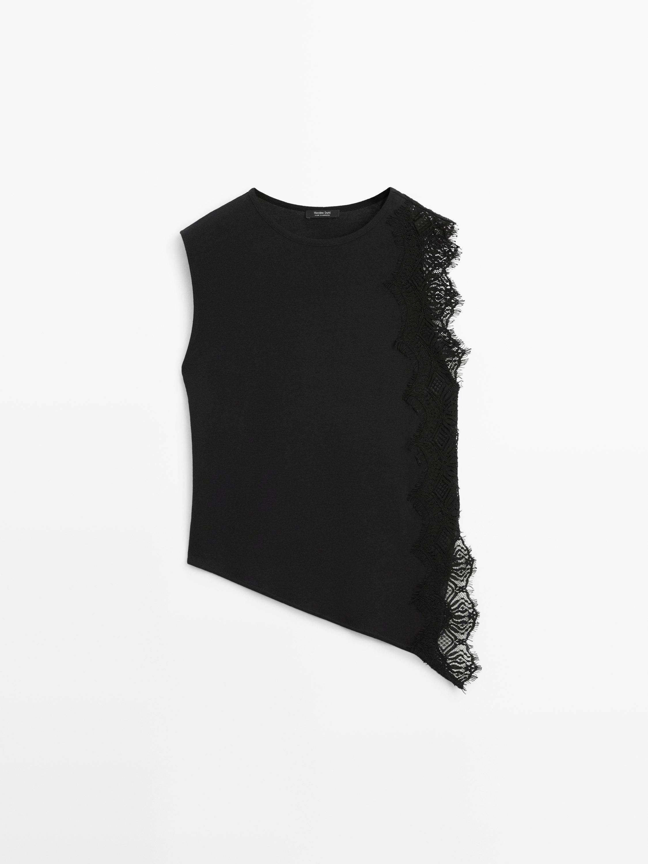 Sleeveless top with lace detail | Massimo Dutti UK