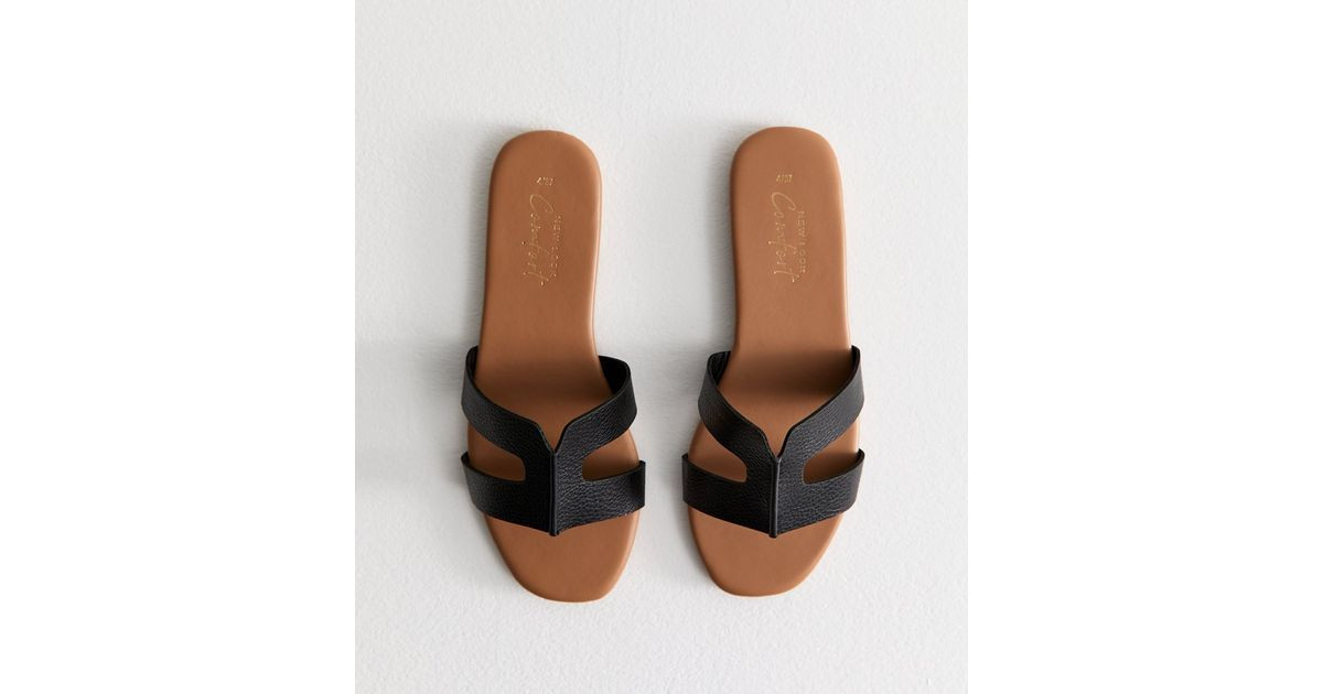 Black Faux Leather Cut Out Strap Mules | New Look | New Look (UK)