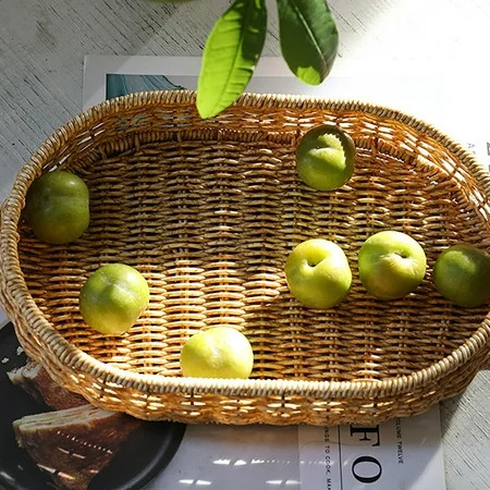 TAONMEISU Handwoven Serving Tray Decorative Rattan Basket Trays Oval Bread Tray Vintage Organizer Pl | Walmart (US)