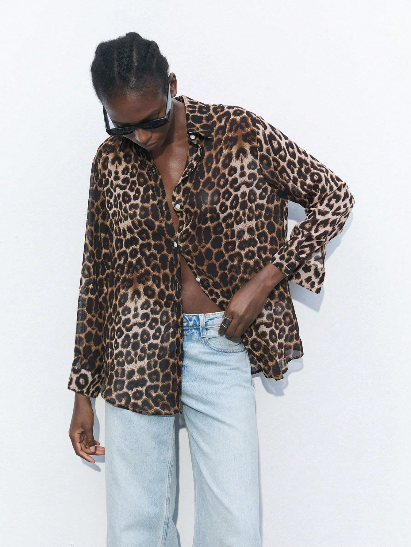 SHEIN Maija Women's Leopard Print Drop Shoulder Long Sleeve Loose Casual Shirt, Flowy Summer | SHEIN