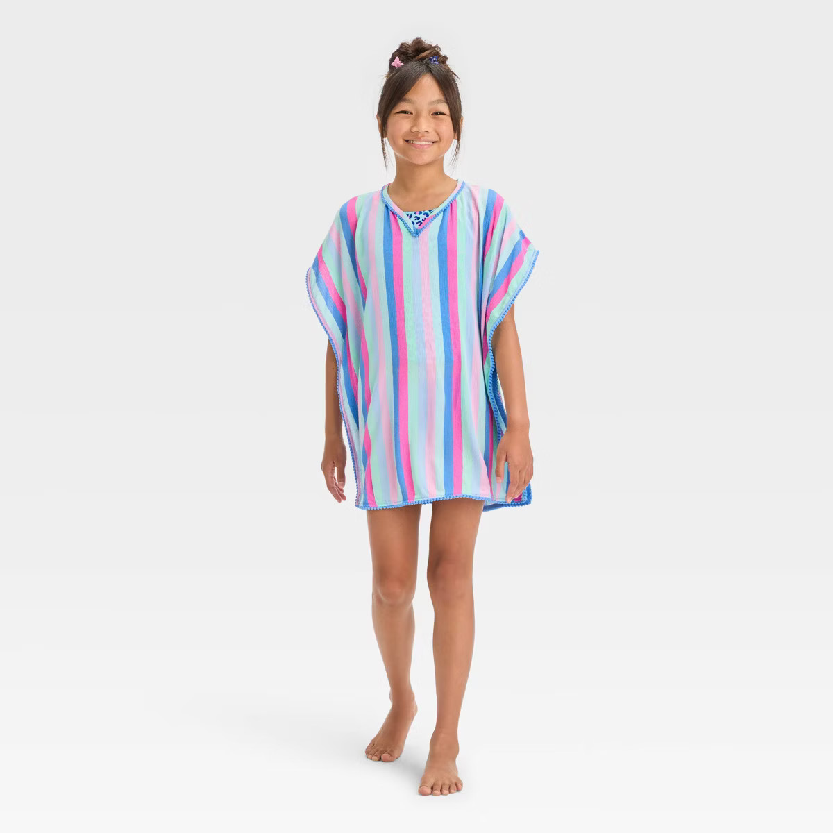 Girls' Striped Cover Up Top - Cat & Jack™ Blue L | Target