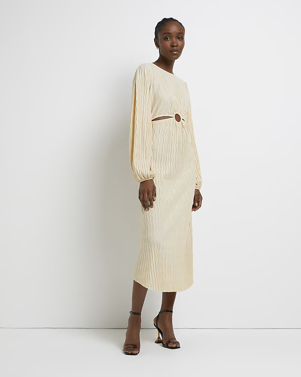 Cream cut out shift midi dress | River Island (UK & IE)