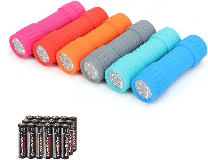 EverBrite 9-LED Flashlight 6-pack Impact Handheld Torch Assorted Colors with Lanyard 3AAA Battery... | Amazon (US)
