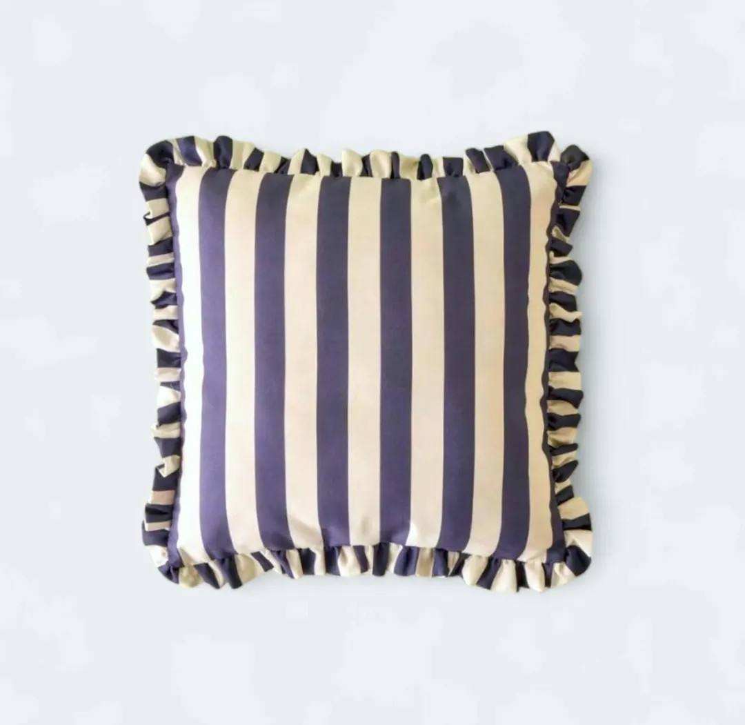 Navy Blue Striped Ruffle Pillow Cover: Cotton Blend Cushion Case - Etsy | Etsy (US)