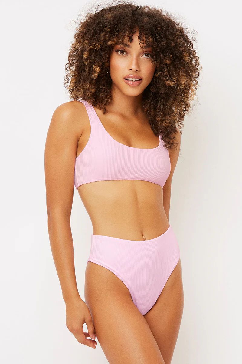 Connor Ribbed Scoop Bikini Top - Love Pink | Frankies Bikinis