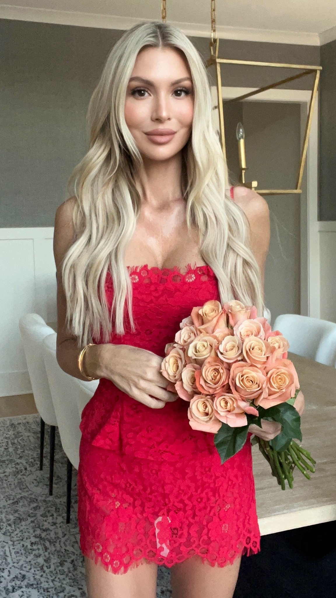 Red matching skirt lace set 