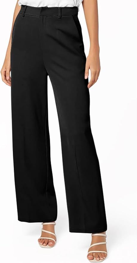 onlypuff Womens Casual Business Pants Wide Leg Palazzo Trousers High Waisted Straight Long Capris... | Amazon (US)