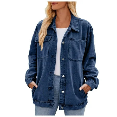 BYHONG Women s Vintage Denim Jacket Lightweight Washed Blue Jean Coat Womens Jackets Trendy BU2 S | Walmart (US)