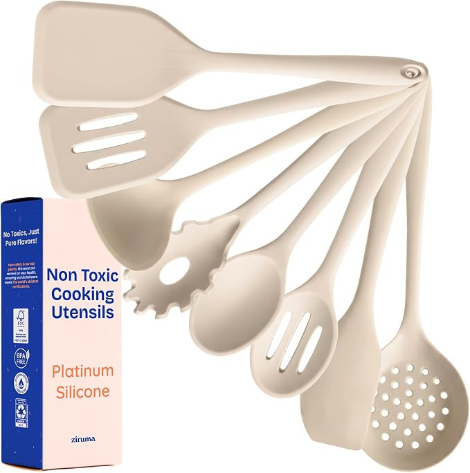 NonToxic Platinum Silicone Utensils, 100% Plastic-Free, 8-Pcs, Beige | LFGB-certified platinum si... | Amazon (US)