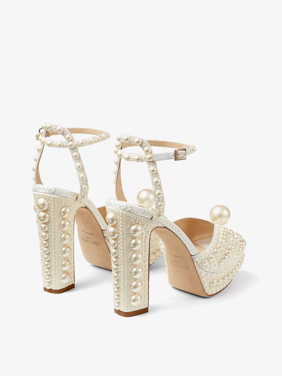 Sacaria 120 pearl-embellished satin platform sandals | Selfridges