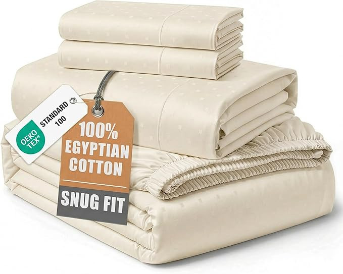 100% Egyptian Cotton King Size Sheets Set – Silky Sateen Weave for Warm Winter Comfort, Ultra S... | Amazon (US)