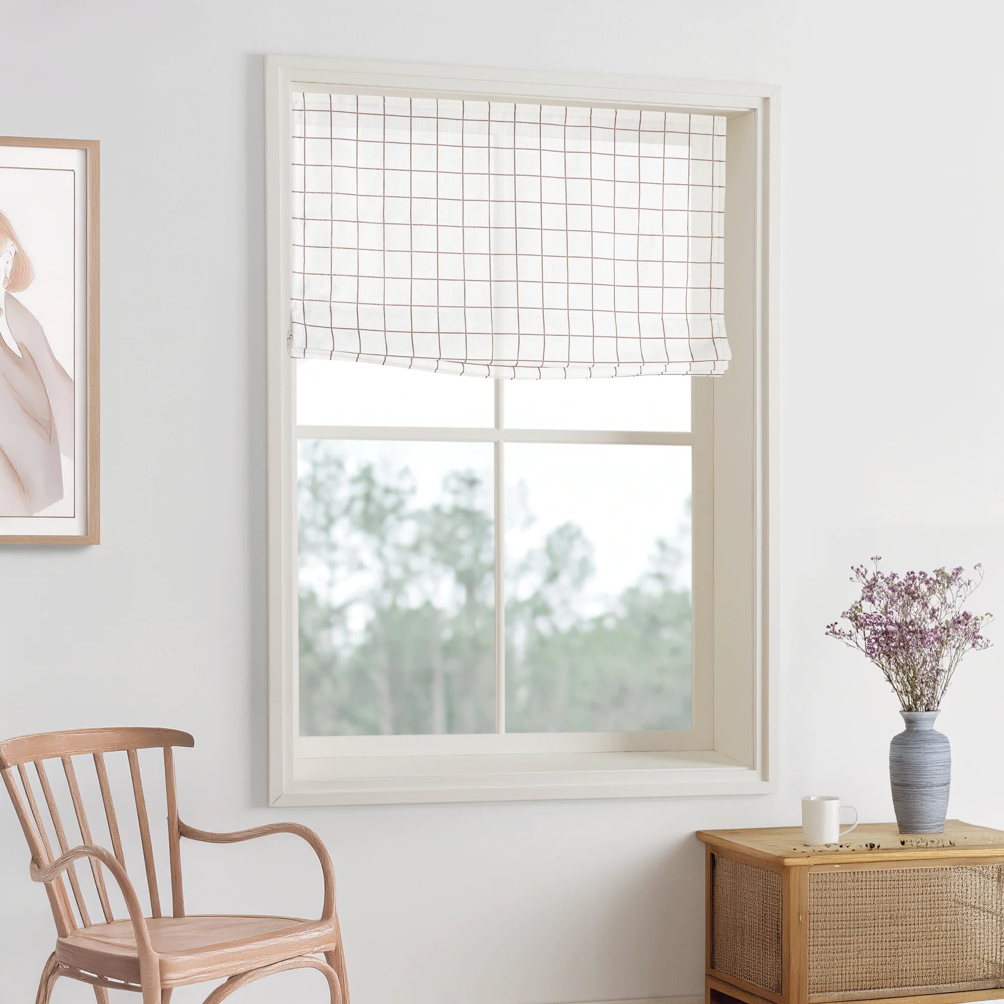 Vivienne Plaid Striped Linen Roman Shades & Blinds | Flat Fold | NeutralCurtains