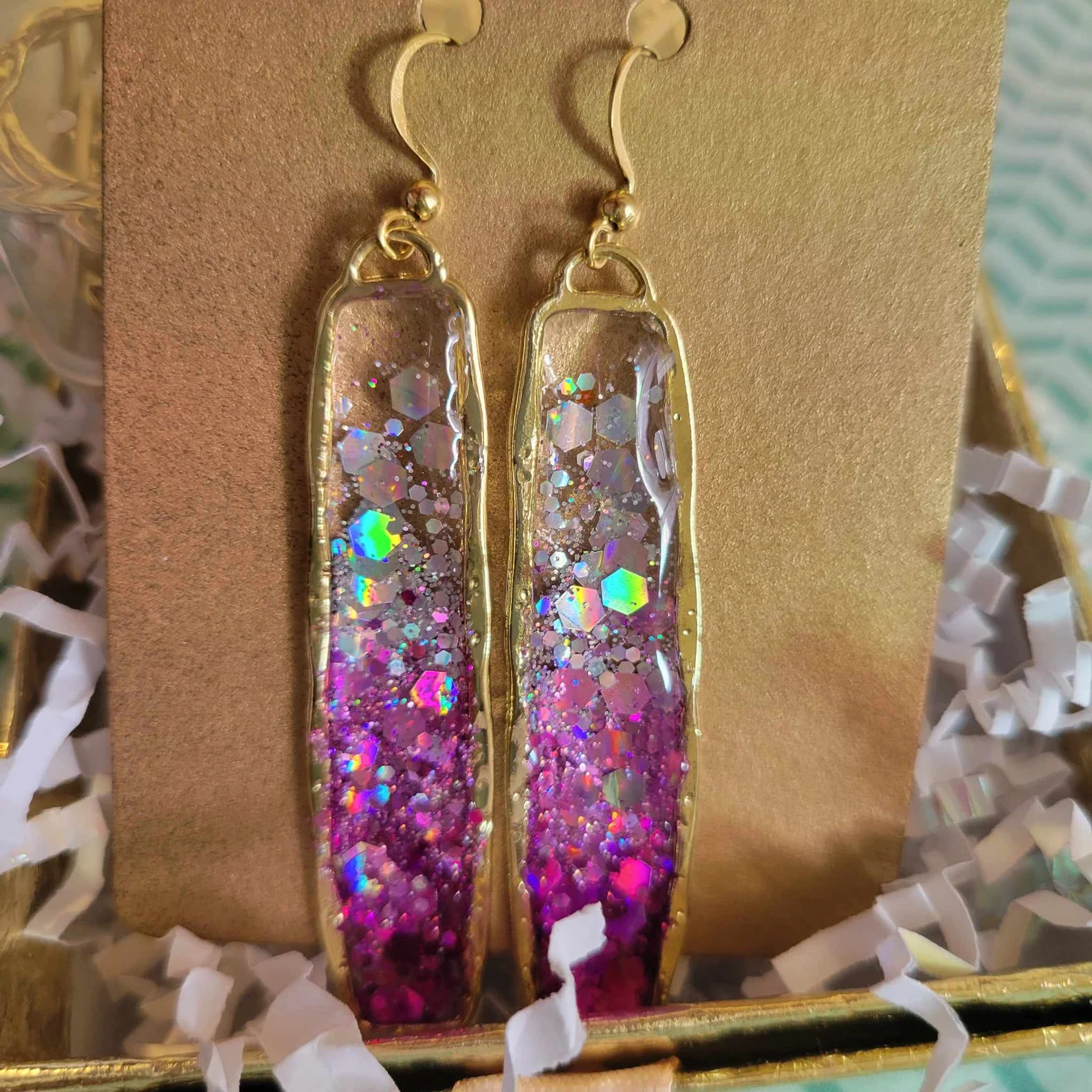 Ombre Glitter Resin Earrings| Sparkle Dangle Earrings| Long Statement Jewelry | Handmade Festival... | Etsy (Global)