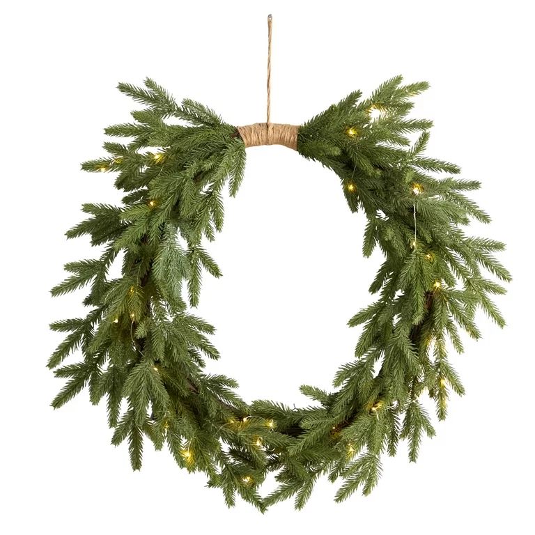 Nearly Natural 24in. Holiday Christmas Pre-Lit Cascading Pine Wreath | Walmart (US)