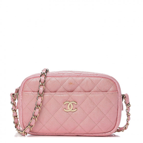 CHANEL Iridescent Caviar Quilted Camera Case Pink | Fashionphile