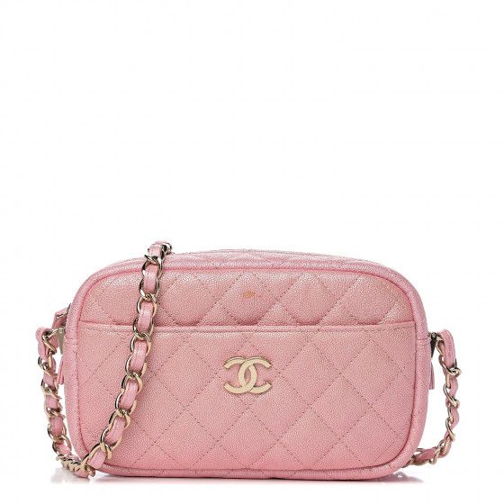CHANEL Iridescent Caviar Quilted Camera Case Pink | Fashionphile