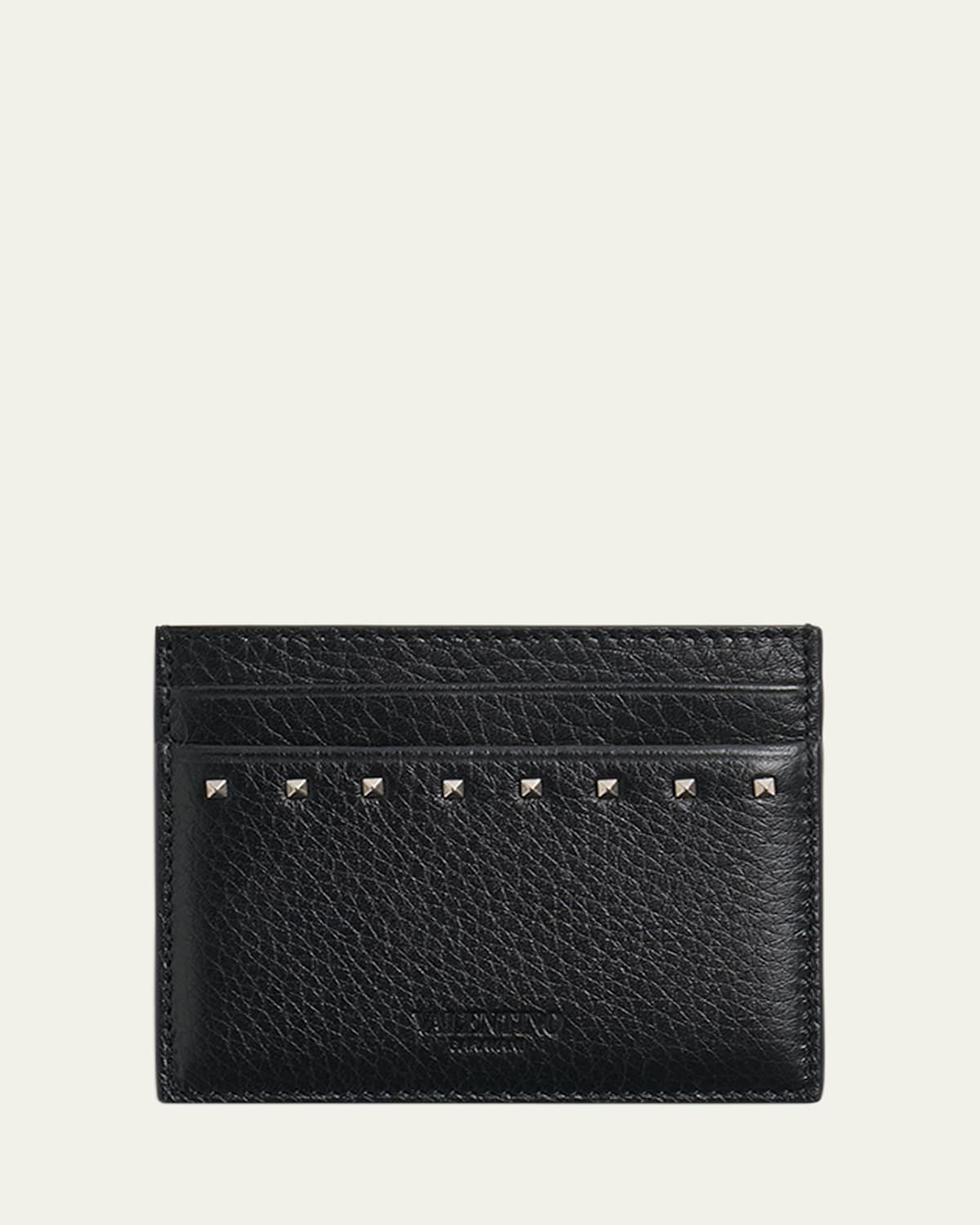 Men's Leather Rockstud Card Holder | Bergdorf Goodman