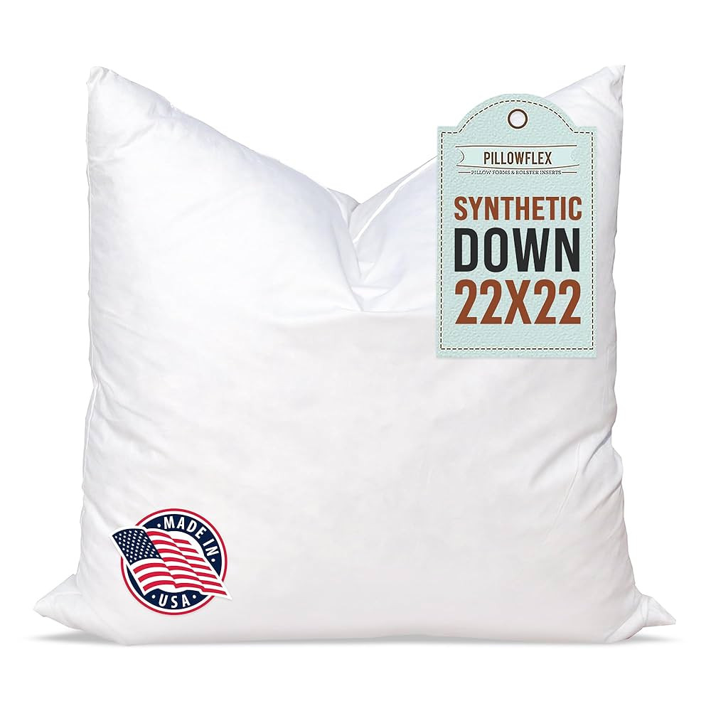 Pillowflex Synthetic Down Pillow Insert - 22x22 Down Alternative, Ultra Soft Large Square Throw P... | Amazon (US)
