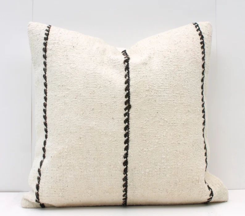 Turkish kilim pillow 18x18, White Cotton Decorative Kilim Cushion, Handmade Vintage Kilim Pillow ... | Etsy (US)