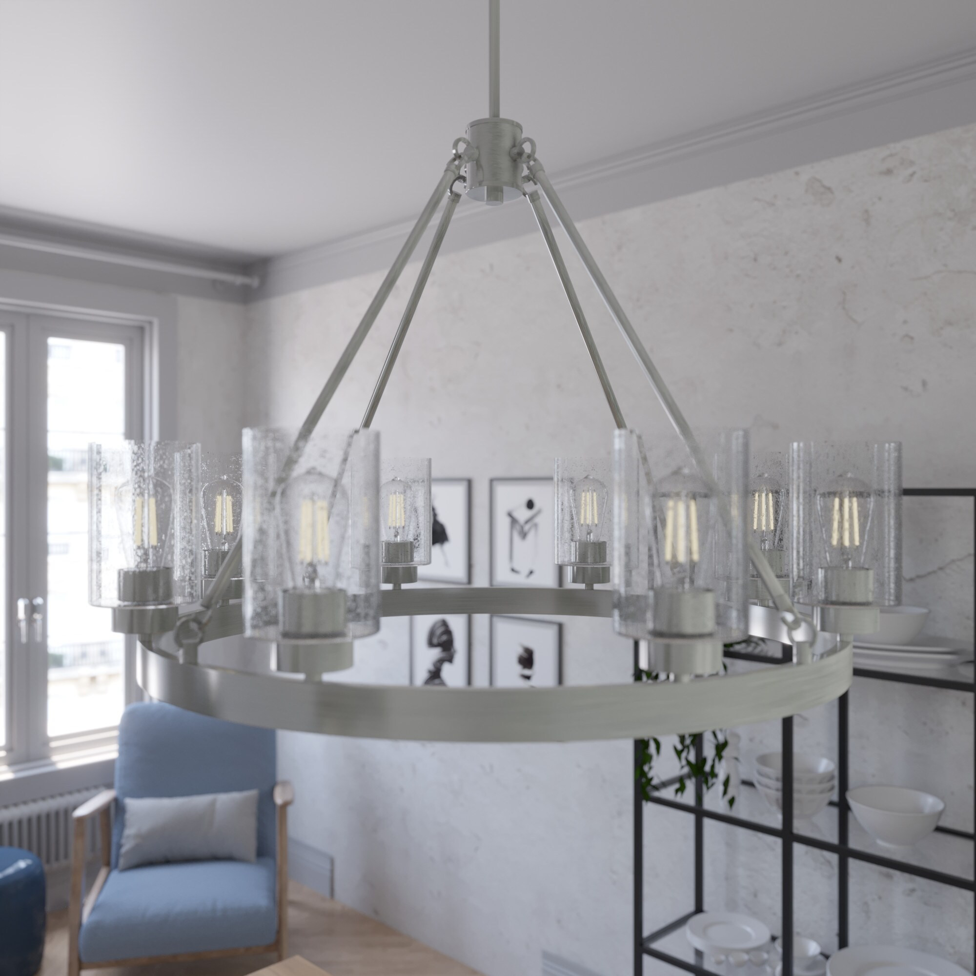 Hunter Hartland 8 -Light Brushed Nickel Seeded glass Metal Chandelier one_size | 19135 | Lowe's