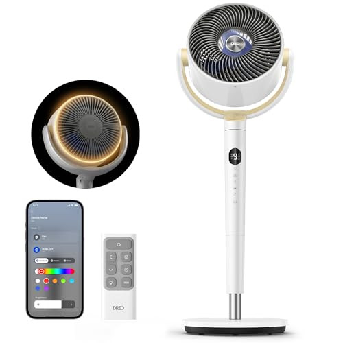 DREO Smart Fan for Bedroom, 120° +120° Omni-Directional Oscillating Fans, 100ft Quiet Pedestal Fan with RGB Light, 9 Speeds, 6 Modes, 20dB, 8H Timer, Wi-Fi/Voice/Alexa, 37-42" Floor Fans with Remote | Amazon (US)