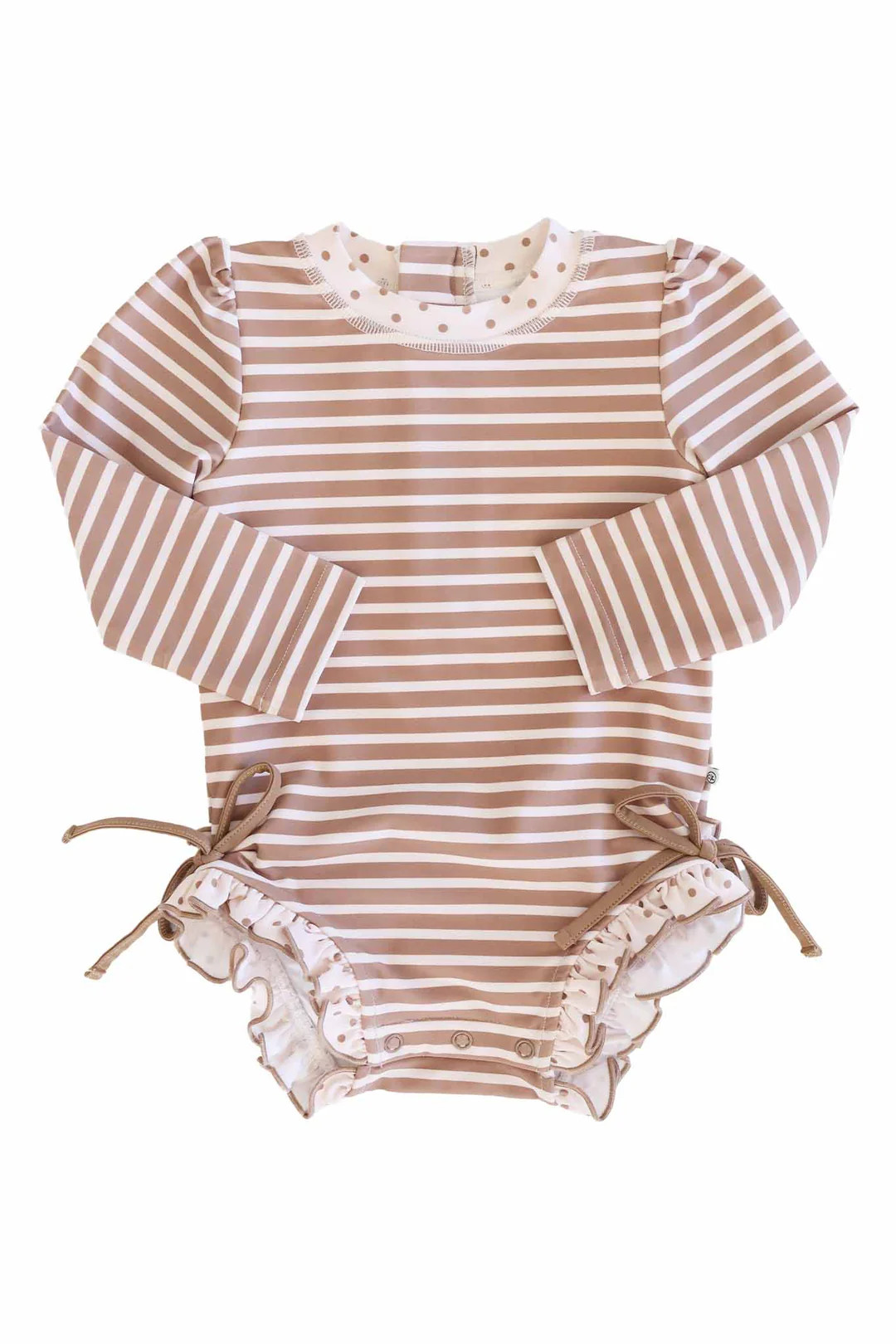 Long Sleeve Rash Guard With Ruffle Bottom | Sandy Stripes | Caden Lane