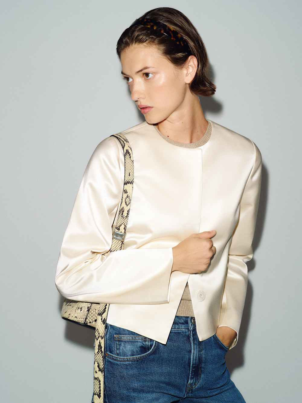 Stella Cropped Satin Jacket | Reformation (Global)