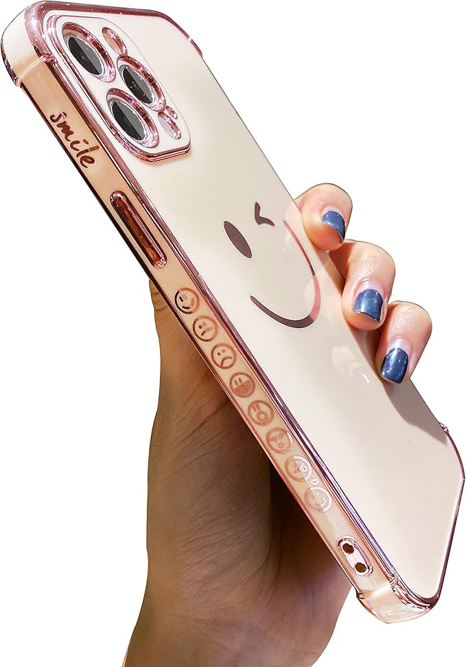 Facweek Compatible with iPhone 12 Pro Max Case for Women Girls, Cute Wink Smile Electroplate Edge... | Amazon (US)