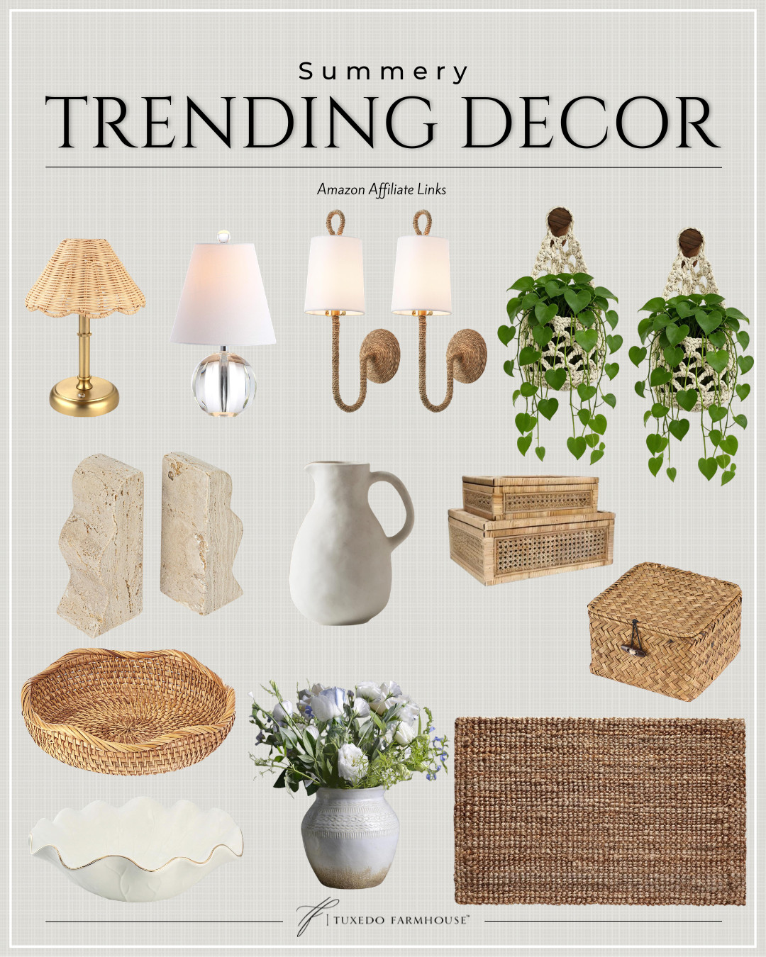 These are the summer decor pieces I keep reaching for this season. 🤍 From woven textures and statement lighting to pretty faux florals, natural baskets, and neutral pottery, these finds instantly add warmth, character, and that collected designer look without a designer price tag.

If you're refreshing your home for summer, these trending favorites are easy additions that make a big impact. Shop them all through my LTK before they sell out! 

 #LTKSeasonal #LTKHome #LTKSaleAlert