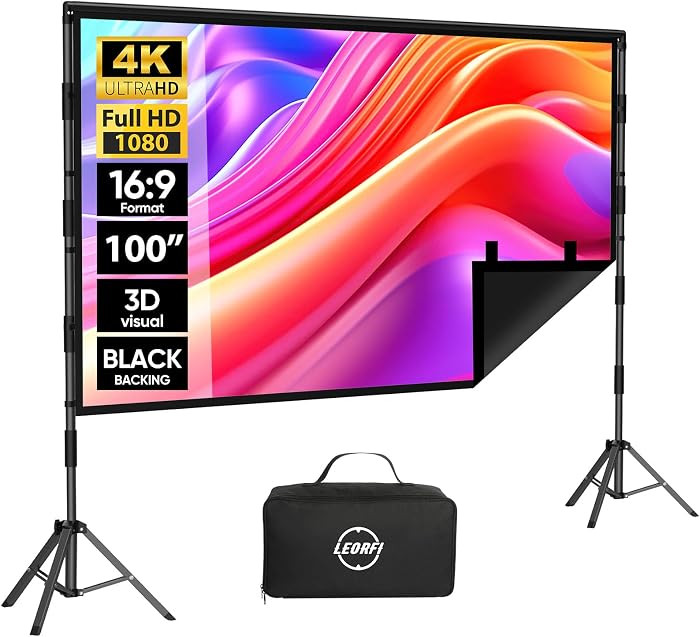 Outdoor Projector Screen with Stand - LEORFI 100 inch Black Backing Projection Screen - Upgraded ... | Amazon (US)