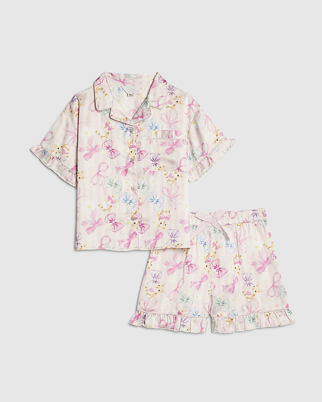 Girls Pink Bunny Stripe Satin Pyjamas | River Island UK & IE