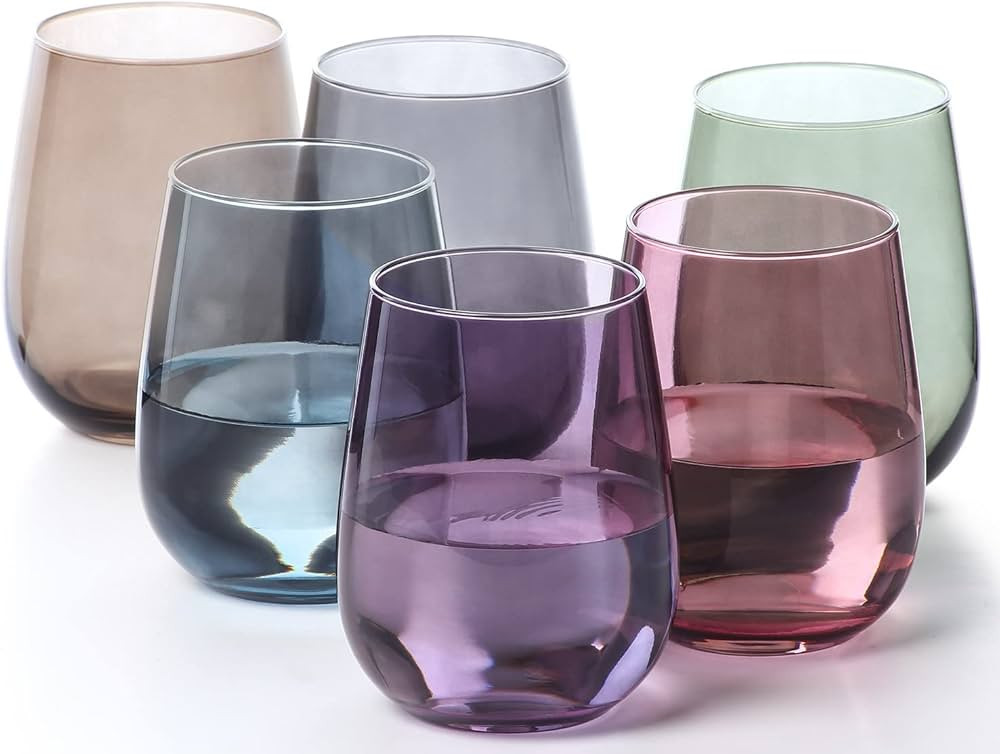 LAV Colored Stemless Wine Glasses 6-Piece, 16 Oz Colorful Wine Tumblers for Drinking Water and Be... | Amazon (US)