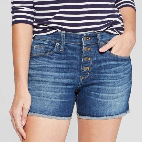 Women's High-Rise Button Fly Midi Jean Shorts - Universal Thread™ Medium Wash | Target