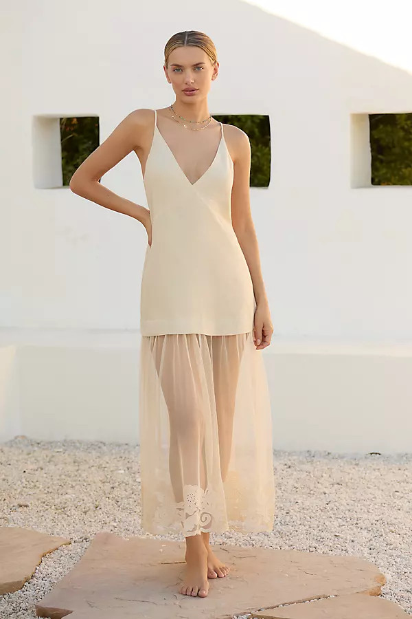 By Anthropologie Sleeveless Sheer Linen Maxi Slip Dress | Anthropologie (UK)