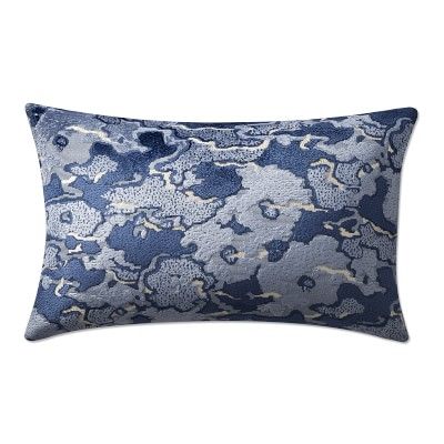 Cumulus Velvet Jacquard Lumbar Pillow Cover, Blue | Williams-Sonoma