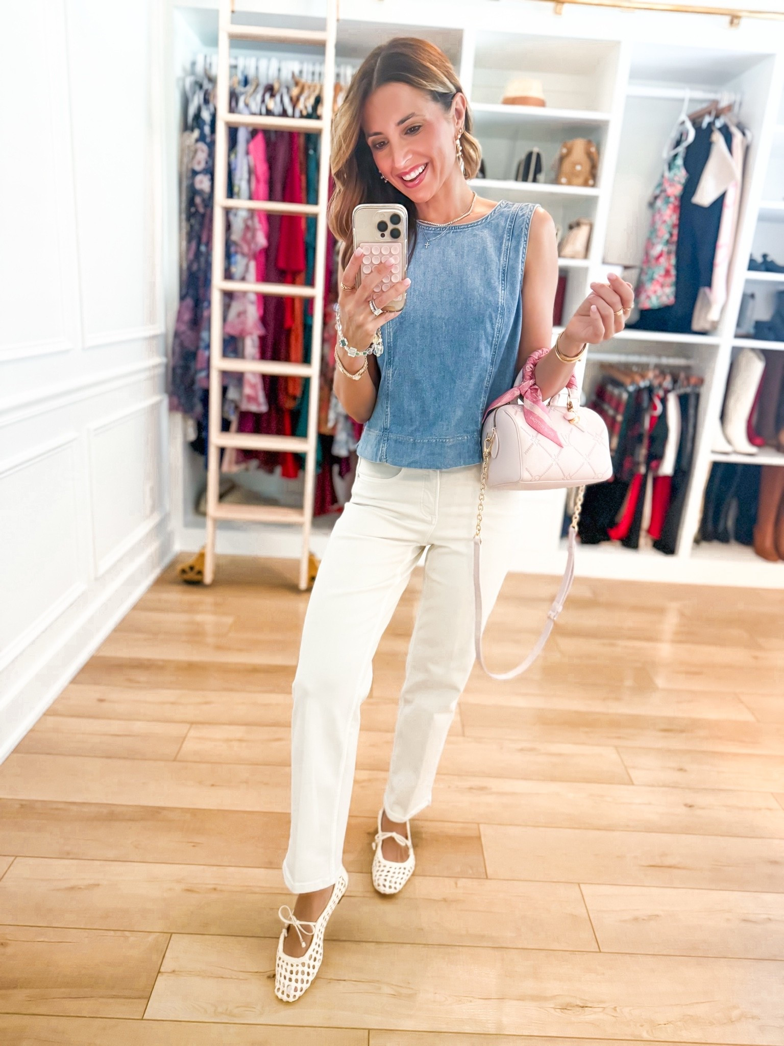 Finally got my hands on these jeans! XS petite in jeans and XS in top. Size down in jeans if in-between sizes. 90s straight style with tummy control + length options. I love the creamy white but comes in different blue denims too 🤩 Summer outfit. Elevated casual. Spring outfit. Mom outfit. Code LISAMARIEXSPANX for 15% off first purchase + free shipping, excluding sales. Woven ballet flats are TTS.

#LTKootd #LTKmomlife #LTKPetite