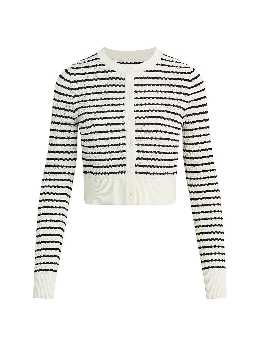 Women's Dani Striped Pointelle-Knit Cardigan - Milk Black Stripe - Size Medium | Saks Fifth Avenue