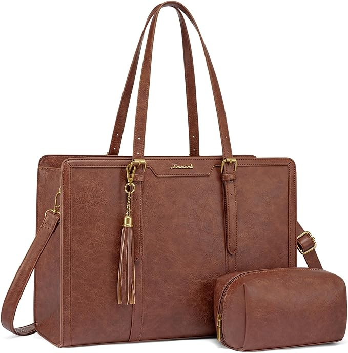 LOVEVOOK Laptop Tote Bag for Women,15.6 Inch Vintage Work Bag with Clutch,Large Leather Laptop Pu... | Amazon (US)