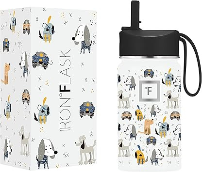 IRON °FLASK Kids Water Bottle - 14 Oz, Straw Lid, 20 Name Stickers, Vacuum Insulated Stainless S... | Amazon (US)
