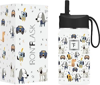 IRON °FLASK Kids Water Bottle - 14 Oz, Straw Lid, 20 Name Stickers, Vacuum Insulated Stainless S... | Amazon (US)