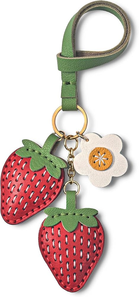 Handmade Genuine Leather Strawberry Keychain Cute Purse Charm Accessories, Kawaii Bag Charms Gift... | Amazon (US)