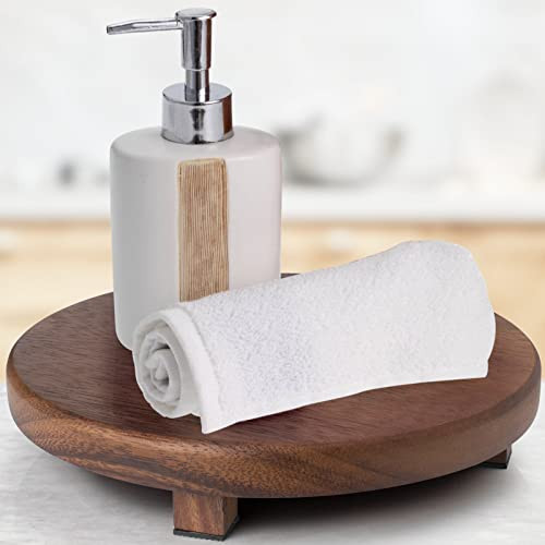 kulusion Walnut Wood Pedestal Stand, 9.06" Round Wood Riser for Kitchen Counter, Farmhouse Soap Tray Wooden Display Riser for Decor, Plant, Bottle, Cake Stand | Amazon (US)