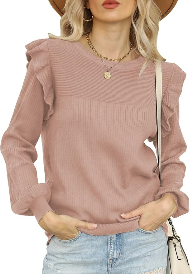 DEEP SELF Womens Long Sleeve Sweaters Ruffle Sweater for Women Casual Fall Sweatshirts Cozy Knit ... | Amazon (US)