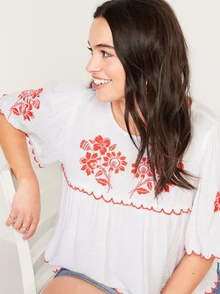 Oversized Embroidered Short-Sleeve Blouse for Women | Old Navy (US)