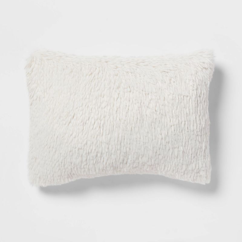 Oblong Luxe Faux Fur Decorative Throw Pillow Cream - Threshold&#8482; | Target
