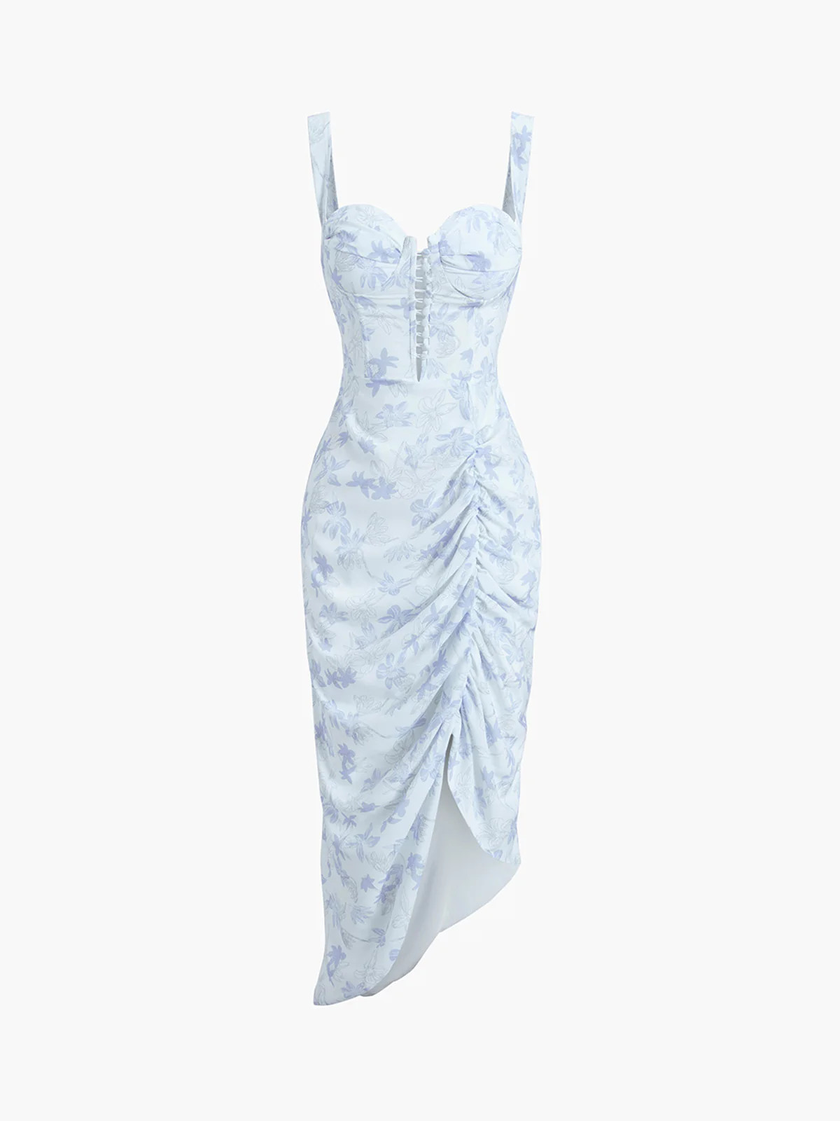 Floral Ruched Midi Corset Dress | Commense
