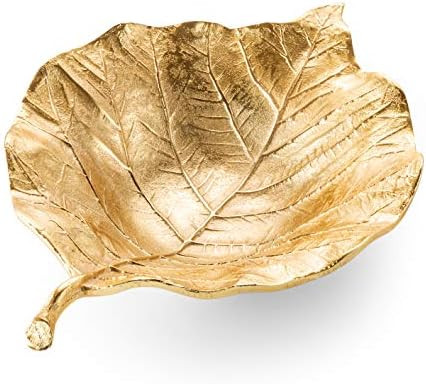 13" Gold Leaf Shaped Shallow Bowl/Platter with Vein Leaf Design | Amazon (US)