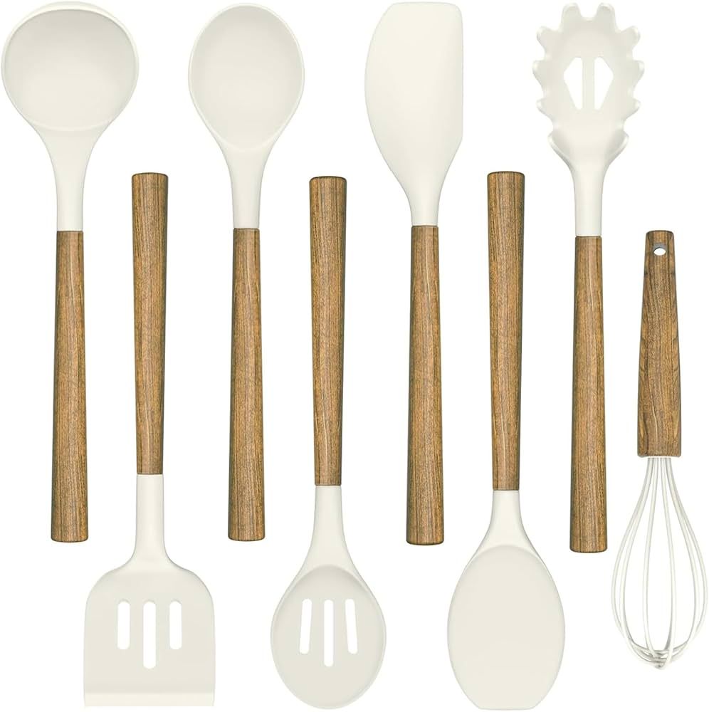 Non-Stick Silicone Kitchen Utensils Set with Natural Acacia Hard Wood Handle, Umite Chef 8 Pieces... | Amazon (US)