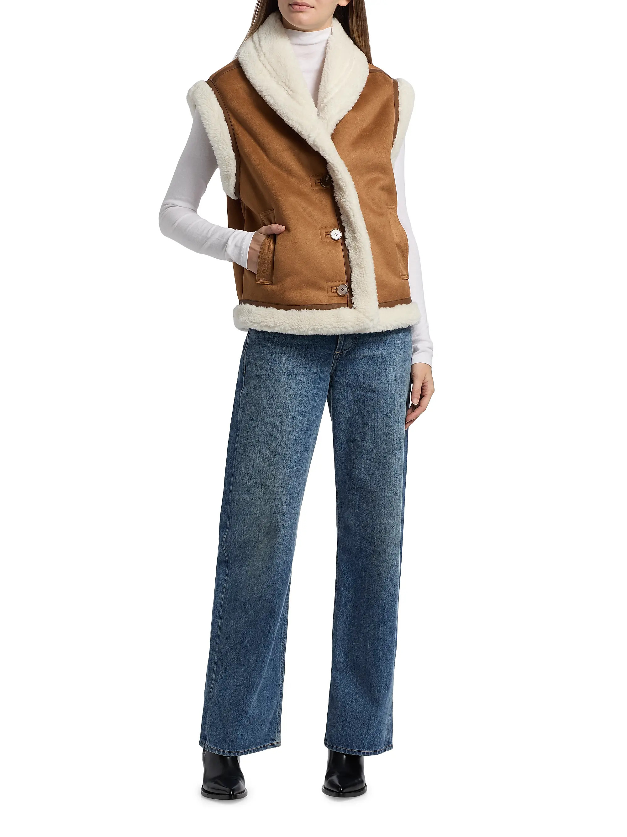 Athena Faux Shearling-Trimmed Vest | Saks Fifth Avenue