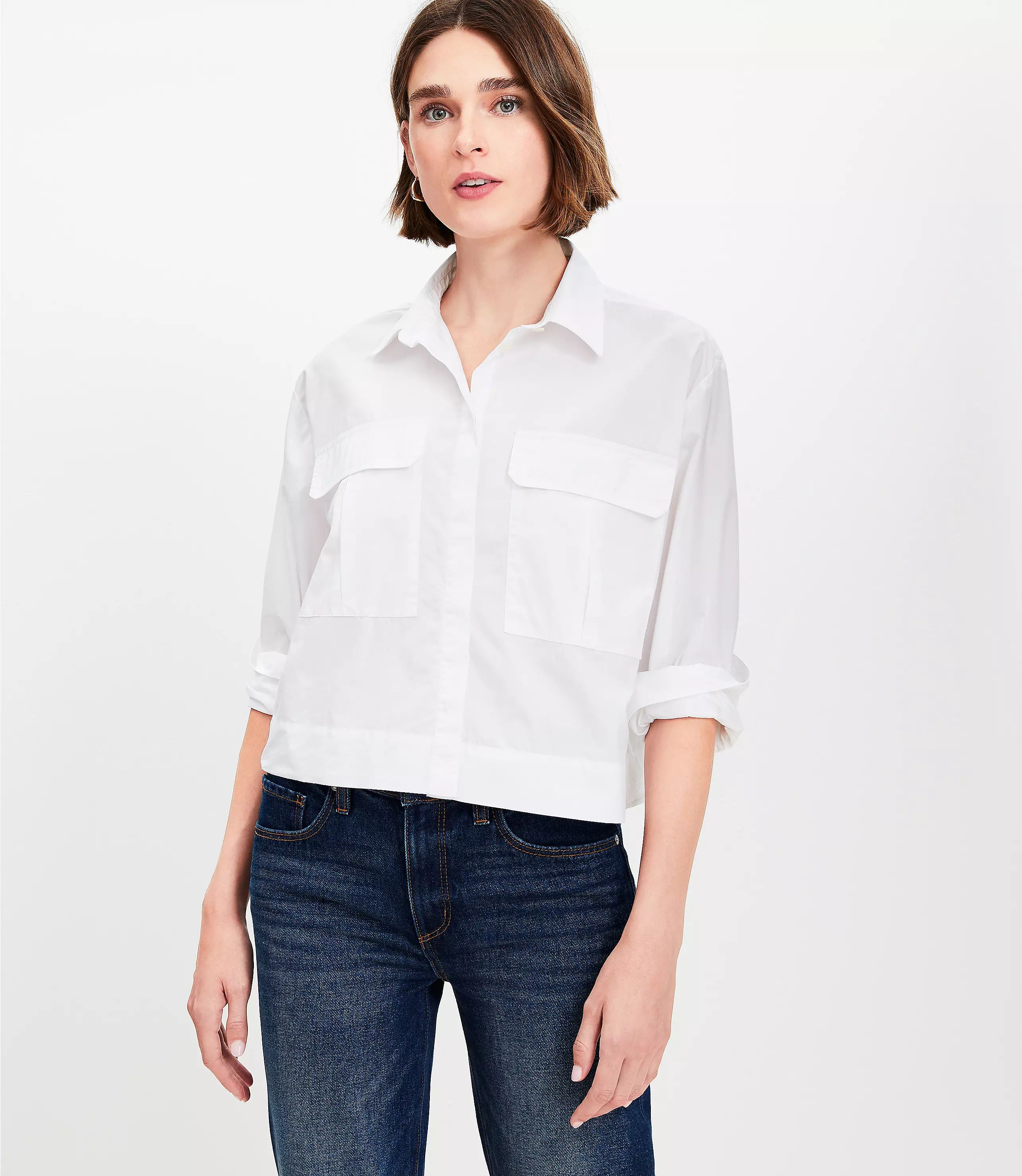 Petite Poplin Modern Utility Shirt | LOFT